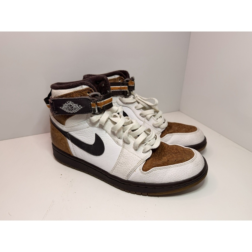 Nike Air Jordan 1 High Strap Ginger Print‎ White Dark Mocha 342132-121 Size 9